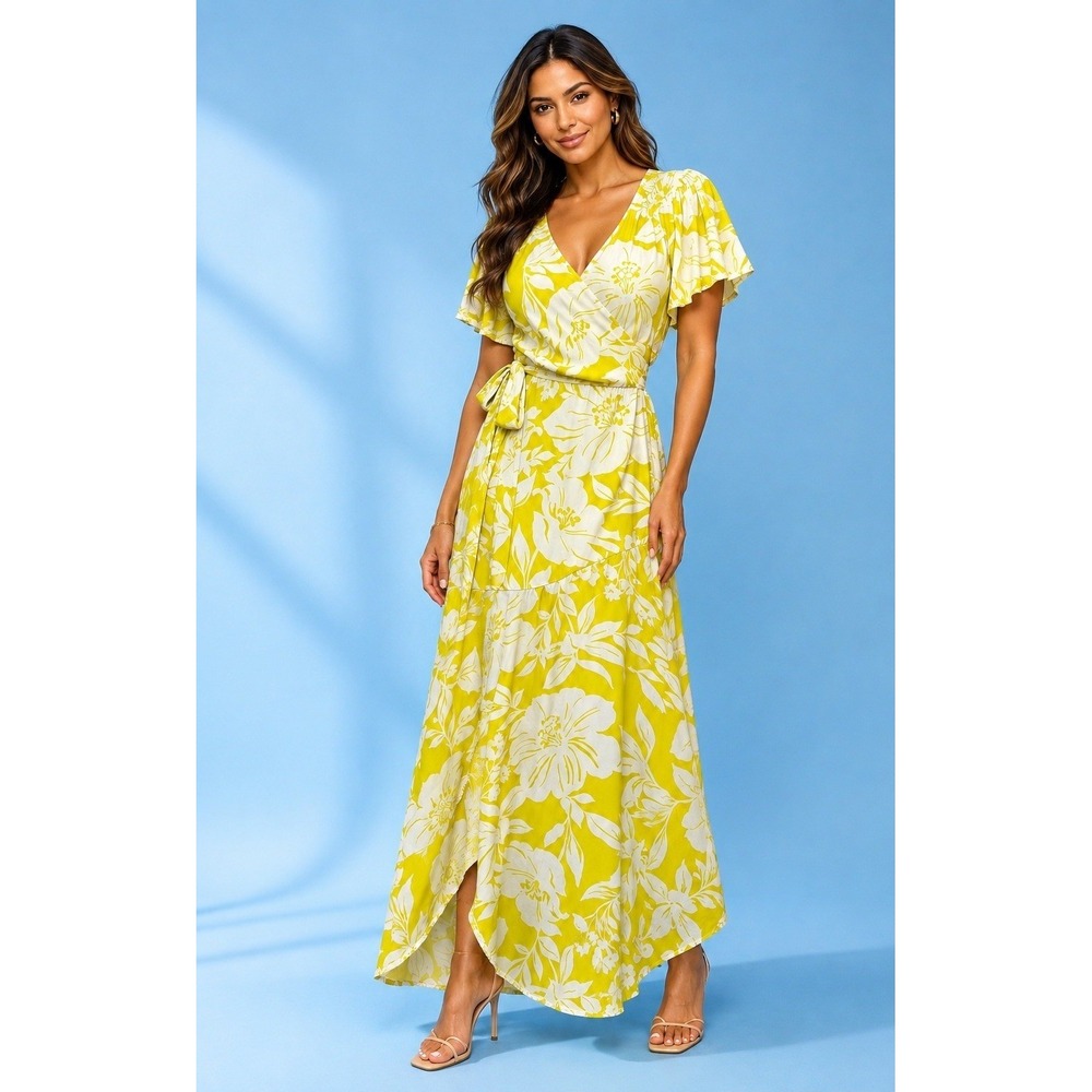 L*Space M Maxi Wrap Dress Tropical Beach Cruise Romantic Feminine Resort Flowy